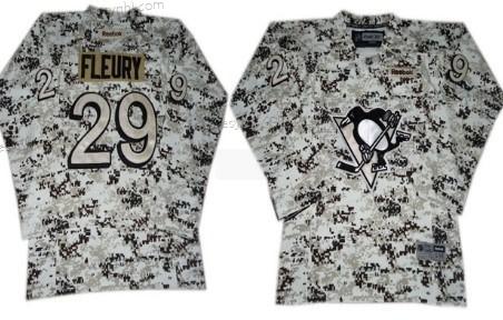 Pittsburgh Penguins #29 Marc-Andre Fleury Bílý Camo dres – Dětské