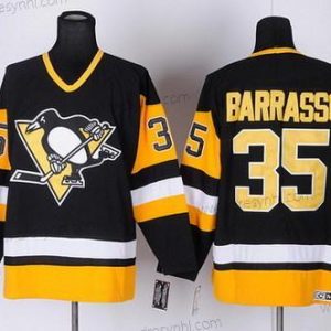 Pittsburgh Penguins #35 Tom Barrasso Černá Retro CCM dres – Pánské