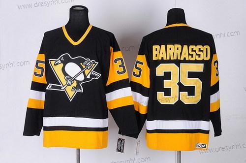 Pittsburgh Penguins #35 Tom Barrasso Černá Retro CCM dres – Pánské