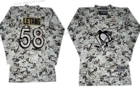 Pittsburgh Penguins #58 Kris Letang Bílý Camo dres – Dětské