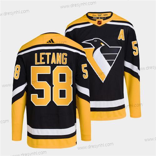 Pittsburgh Penguins #58 Kris Letang Černá 2022 Obrácený Retro Sešitý dres – Pánské