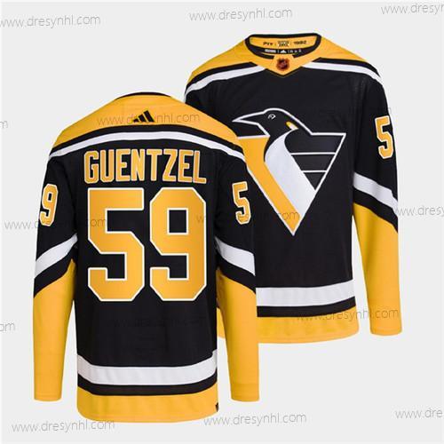 Pittsburgh Penguins #59 Jake Guentzel Černá 2022 Obrácený Retro Sešitý dres – Pánské