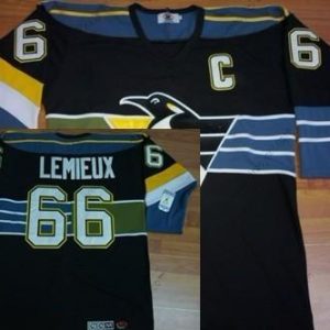 Pittsburgh Penguins #66 Mario Lemieux Černá With Modrý Retro CCM dres – Pánské