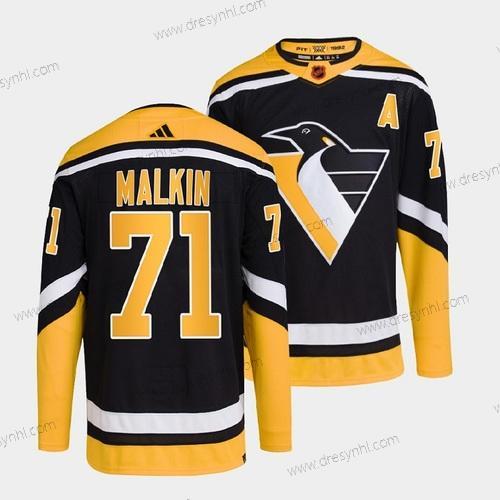 Pittsburgh Penguins #71 Evgeni Malkin Černá 2022-23 Obrácený Retro Sešitý dres – Pánské