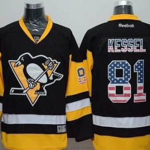 Pittsburgh Penguins #81 Phil Kessel Reebok Černá Třetí dres NHL USA Flag dres – Pánské