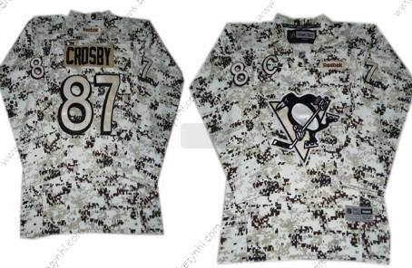 Pittsburgh Penguins #87 Sidney Crosby Bílý Camo dres – Dětské