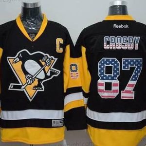 Pittsburgh Penguins #87 Sidney Crosby Reebok Černá Třetí dres NHL USA Flag dres – Pánské