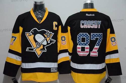 Pittsburgh Penguins #87 Sidney Crosby Reebok Černá Třetí dres NHL USA Flag dres – Pánské