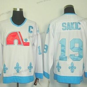 Quebec Nordiques #19 Joe Sakic Bílý With Modrý Retro CCM dres – Pánské