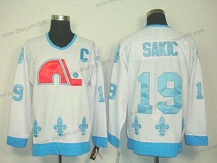 Quebec Nordiques #19 Joe Sakic Bílý With Modrý Retro CCM dres – Pánské