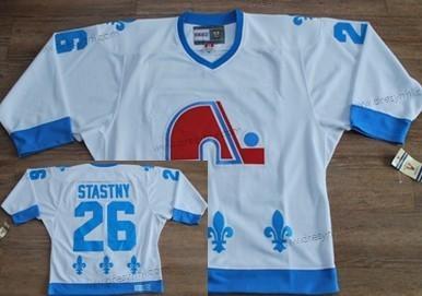 Quebec Nordiques #26 Peter Stastny Bílý With Modrý Retro CCM dres – Pánské