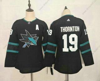 San Jose Sharks #19 Joe Thornton New Černá Sešitý NHL dres – Juniorské