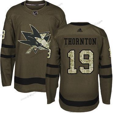 San Jose Sharks #19 Joe Thornton Zelená Salute to Service Sešitý NHL dres – Juniorské