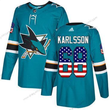 San Jose Sharks #68 Melker Karlsson Modrozelená Domácí dres Autentické USA Flag Sešitý NHL dres – Juniorské