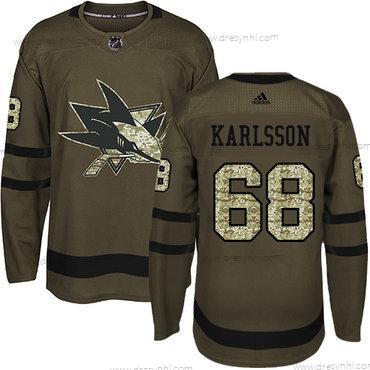 San Jose Sharks #68 Melker Karlsson Zelená Salute to Service Sešitý NHL dres – Juniorské