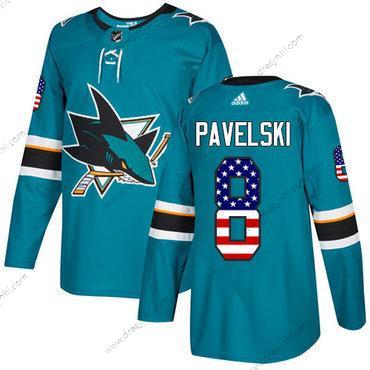 San Jose Sharks #8 Joe Pavelski Modrozelená Domácí dres Autentické USA Flag Sešitý NHL dres – Juniorské