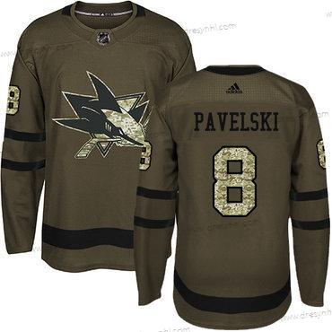 San Jose Sharks #8 Joe Pavelski Zelená Salute to Service Sešitý NHL dres – Juniorské