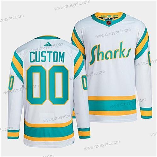 San Jose Sharks Personalizované Bílý 2022 Obrácený Retro Sešitý dres – Pánské