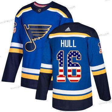 St. Louis Blues #16 Brett Hull Modrý Domácí dres Autentické USA Flag Sešitý NHL dres – Juniorské