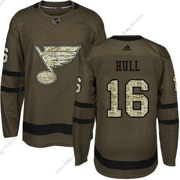 St. Louis Blues #16 Brett Hull Zelená Salute to Service Sešitý NHL dres – Juniorské