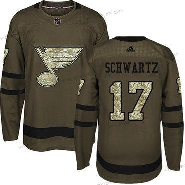 St. Louis Blues #17 Jaden Schwartz Zelená Salute to Service Sešitý NHL dres – Juniorské