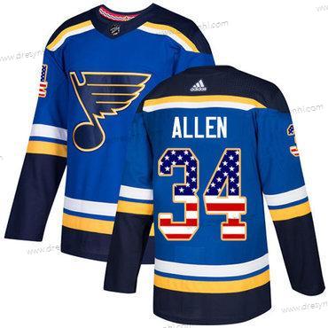 St. Louis Blues #34 Jake Allen Modrý Domácí dres Autentické USA Flag Sešitý NHL dres – Juniorské