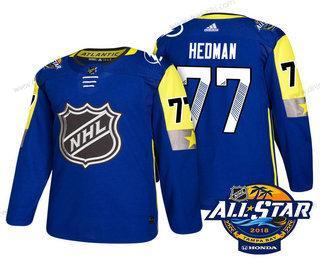 Tampa Bay Lightning #77 Victor Hedman Modrý 2018 NHL All-Star Sešitý Hokejový dres – Pánské