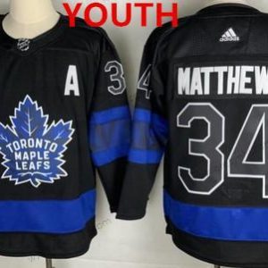 Toronto Maple Leafs #34 Auston Matthews Černá X Drew House Inside Out Sešitý dres – Juniorské