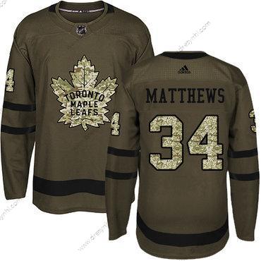 Toronto Maple Leafs #34 Auston Matthews Zelená Salute to Service Sešitý NHL dres – Juniorské