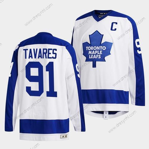 Toronto Maple Leafs #91 John Tavares Bílý Klasickýs Primary Logo Sešitý dres – Pánské