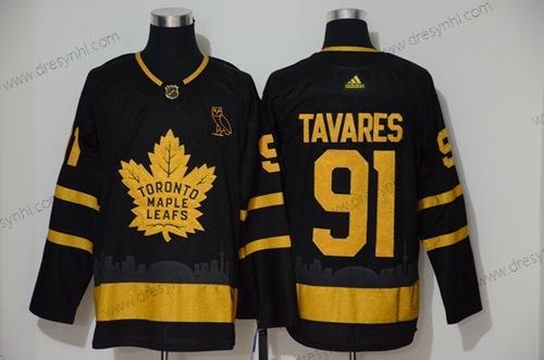 Toronto Maple Leafs #91 John Tavares Černá City Edition Autentické Sešitý Hokejový dres – Pánské