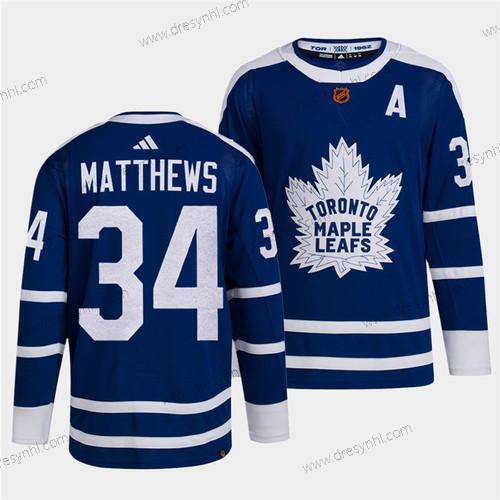 Toronto Maple Leafs Černá #34 Auston Matthews Modrý 2022 Obrácený Retro Sešitý dres – Pánské