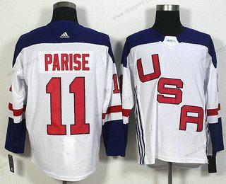 Tým USA #11 Zach Parise Bílý 2016 World Cup Of Hokejový Game dres – Pánské