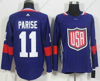 Tým USA #11 Zach Parise Námořnictvo Modrý 2016 World Cup Of Hokejový Game dres – Pánské