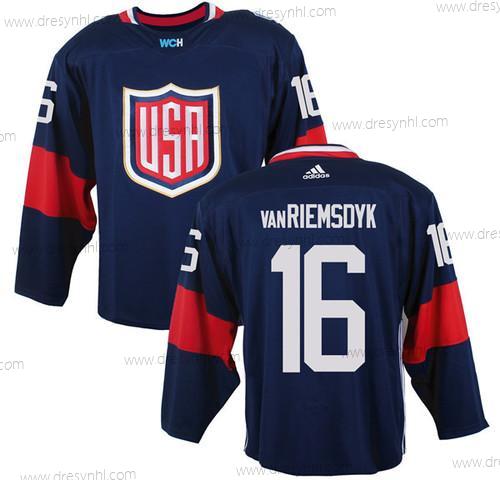 Tým USA #16 James Van Riemsdyk Námořnictvo Modrý 2016 World Cup Of Hokejový Game dres – Pánské