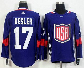 Tým USA #17 Ryan Kesler Námořnictvo Modrý 2016 World Cup Of Hokejový Game dres – Pánské