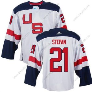 Tým USA #21 Derek Stepan Bílý 2016 World Cup Of Hokejový Game dres – Pánské