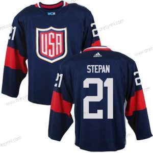 Tým USA #21 Derek Stepan Námořnictvo Modrý 2016 World Cup Of Hokejový Game dres – Pánské