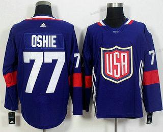 Tým USA #77 T. J. Oshie Námořnictvo Modrý 2016 World Cup Of Hokejový Game dres – Pánské