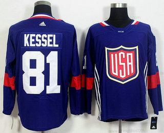 Tým USA #81 Phil Kessel Námořnictvo Modrý 2016 World Cup Of Hokejový Game dres – Pánské