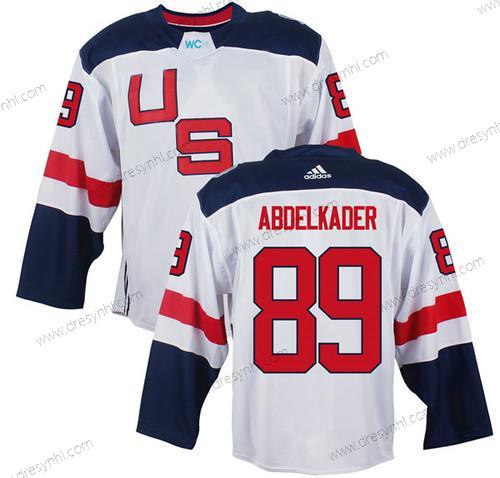 Tým USA #89 Justin Abdelkader Bílý 2016 World Cup Of Hokejový Game dres – Pánské