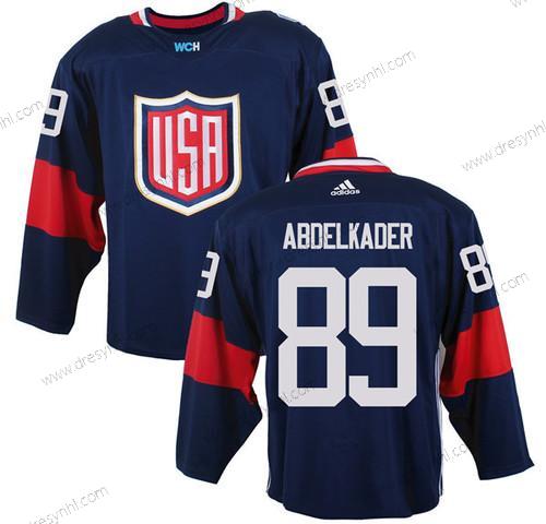 Tým USA #89 Justin Abdelkader Námořnictvo Modrý 2016 World Cup Of Hokejový Game dres – Pánské