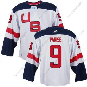 Tým USA #9 Zach Parise Bílý 2016 World Cup Of Hokejový Game dres – Pánské