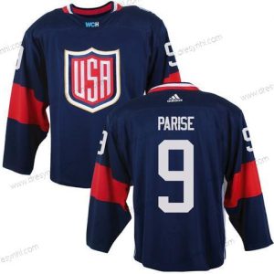 Tým USA #9 Zach Parise Námořnictvo Modrý 2016 World Cup Of Hokejový Game dres – Pánské