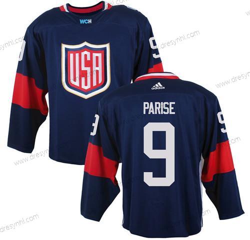 Tým USA #9 Zach Parise Námořnictvo Modrý 2016 World Cup Of Hokejový Game dres – Pánské