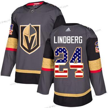 Vegas Golden Knights #24 Oscar Lindberg Šedá Domácí dres Autentické USA Flag Sešitý NHL dres – Juniorské