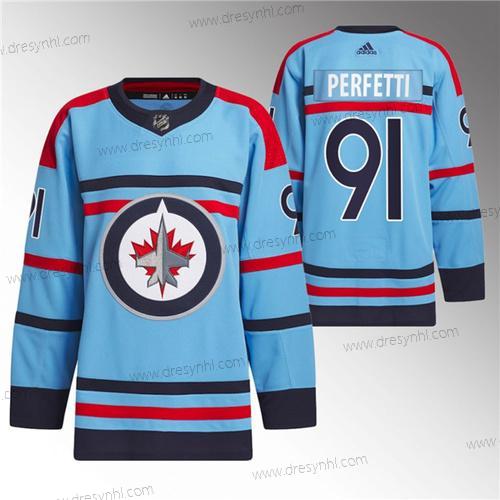 Winnipeg Jets #91 Cole Perfetti Modrý Výročí Primegreen Sešitý dres – Pánské