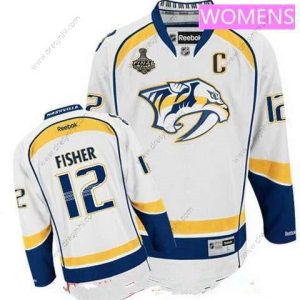 WoNashville Predators #12 Mike Fisher Bílý 2017 Stanley Cup Finals C Patch Sešitý NHL Reebok Hokejový dres – Pánské