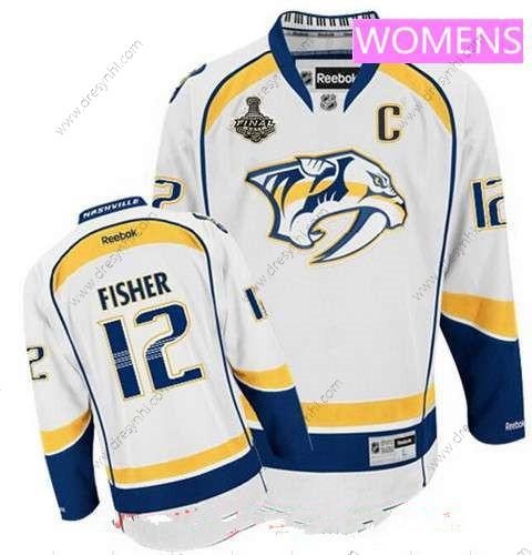 WoNashville Predators #12 Mike Fisher Bílý 2017 Stanley Cup Finals C Patch Sešitý NHL Reebok Hokejový dres – Pánské