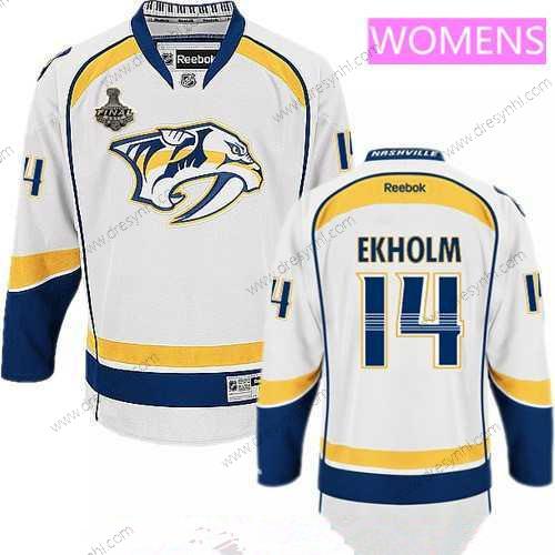 WoNashville Predators #14 Mattias Ekholm Bílý 2017 Stanley Cup Finals Patch Sešitý NHL Reebok Hokejový dres – Pánské